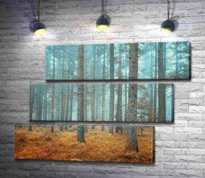 Модульная картина "Лес в дымке утреннего тумана"