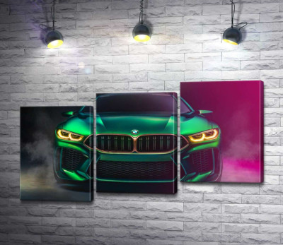Модульна картина "Агресивна мордочка кислотно-зеленої BMW"