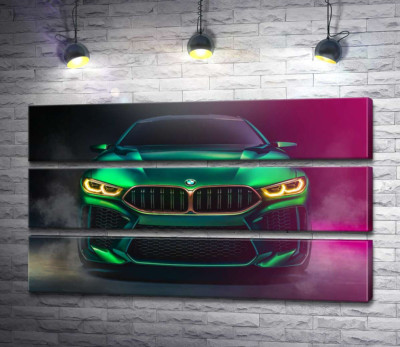Модульна картина "Агресивна мордочка кислотно-зеленої BMW"