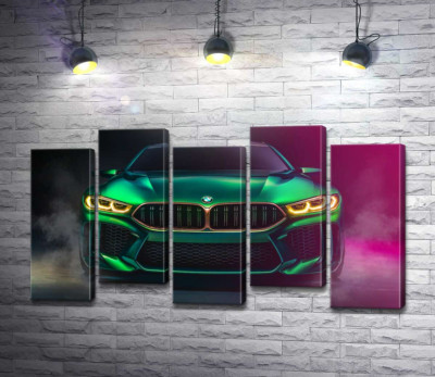 Модульна картина "Агресивна мордочка кислотно-зеленої BMW"
