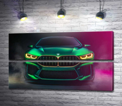 Модульна картина "Агресивна мордочка кислотно-зеленої BMW"