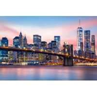 Бруклинский мост Нью Йорка в цветах заката