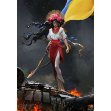 Девушка с флагом Украины на вражеском танке
