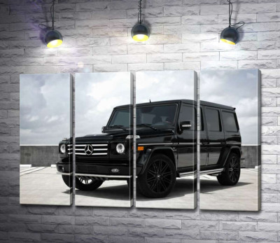 Модульная картина "Черный Mercedes Gelenvagen G55 AMG на бетонной дороге"