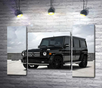Модульная картина "Черный Mercedes Gelenvagen G55 AMG на бетонной дороге"