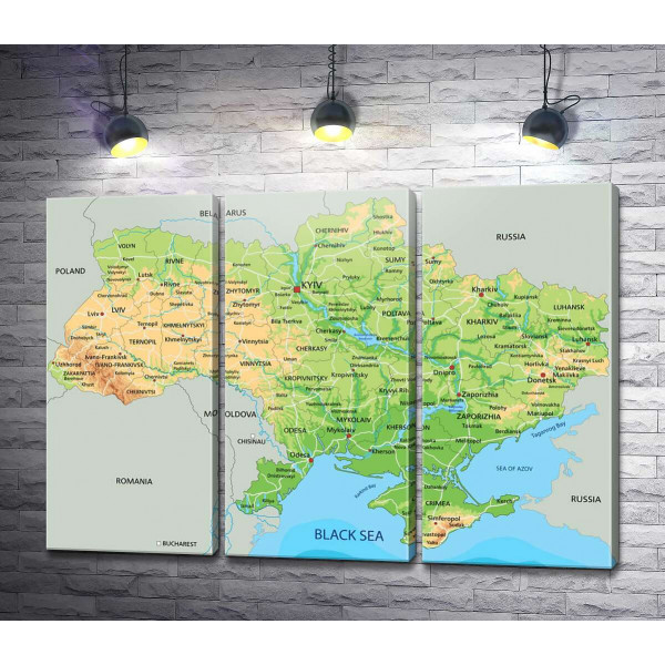 Общая физическая карта Украины