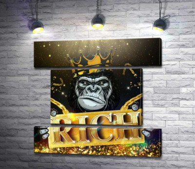 Модульна картина "Горила Rich у короні та золоті"