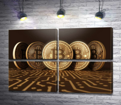 Модульная картина "Биткоин на цифровом подиуме"