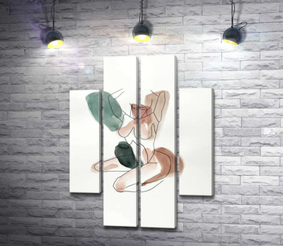 Модульная картина "Контурный силуэт девушки, акварель"