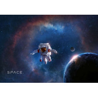 Космонавт в открытом космосе на фоне земли