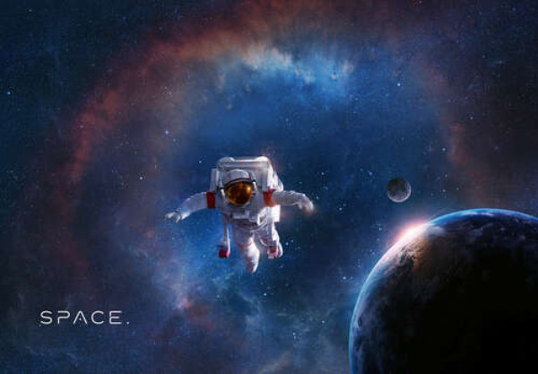 Космонавт у відкритому космосі на тлі землі