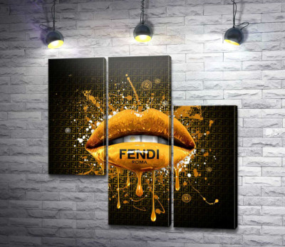 Модульна картина "Золотисті гламурні губи Fendi"