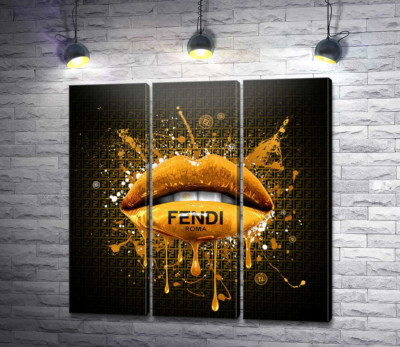 Модульна картина "Золотисті гламурні губи Fendi"