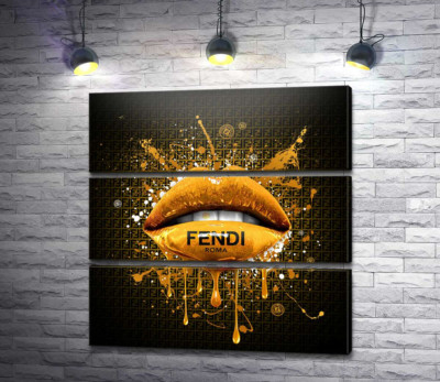 Модульна картина "Золотисті гламурні губи Fendi"