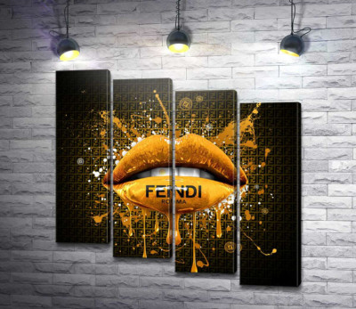 Модульная картина "Золотистые гламурные губы Fendi"