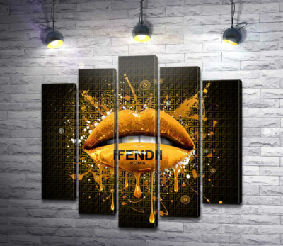 Модульная картина "Золотистые гламурные губы Fendi"