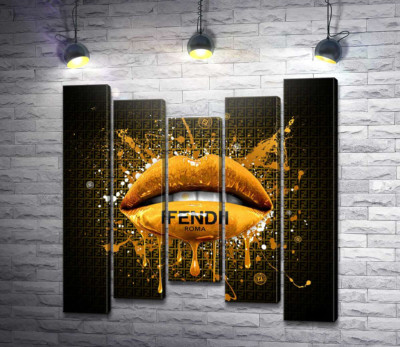 Модульна картина "Золотисті гламурні губи Fendi"