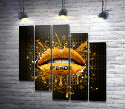 Модульная картина "Золотистые гламурные губы Fendi"