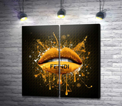 Модульная картина "Золотистые гламурные губы Fendi"