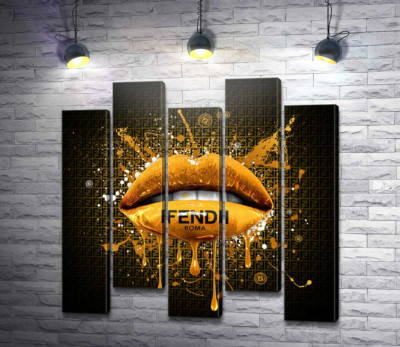 Модульна картина "Золотисті гламурні губи Fendi"