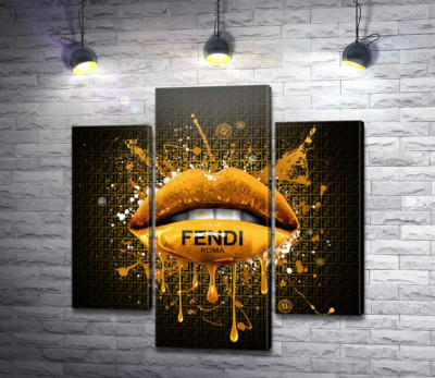 Модульная картина "Золотистые гламурные губы Fendi"