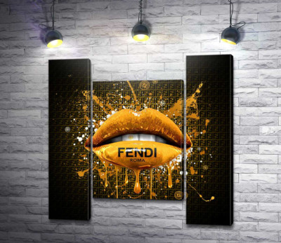 Модульная картина "Золотистые гламурные губы Fendi"