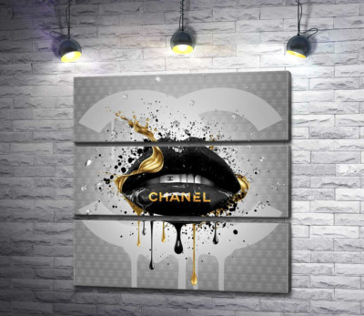 Модульна картина "Чорно-золотисті гламурні губи Chanel"