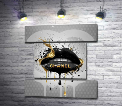 Черно-золотистые гламурные губы Chanel