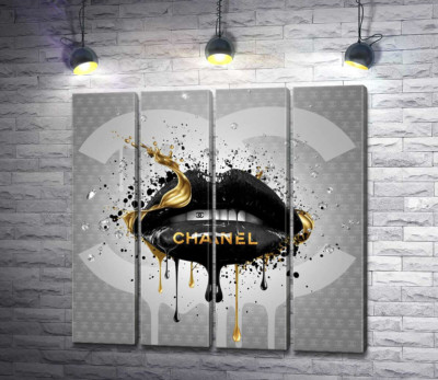 Черно-золотистые гламурные губы Chanel