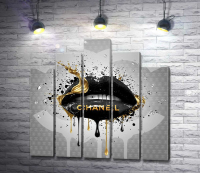 Модульна картина "Чорно-золотисті гламурні губи Chanel"