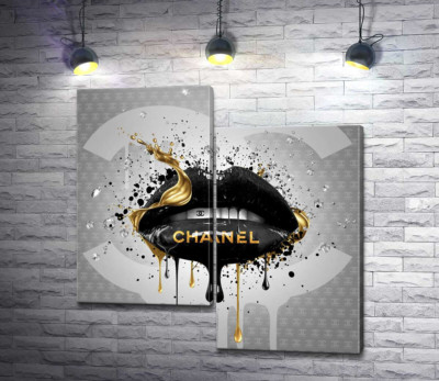 Модульна картина "Чорно-золотисті гламурні губи Chanel"