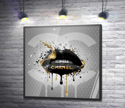 Постер "Черно-золотистые гламурные губы Chanel"