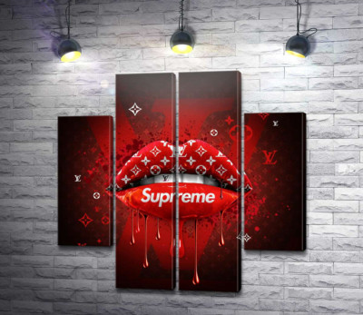 Модульная картина "Ярко-красные гламурные губы Supreme"