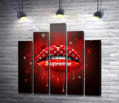 Модульная картина "Ярко-красные гламурные губы Supreme"