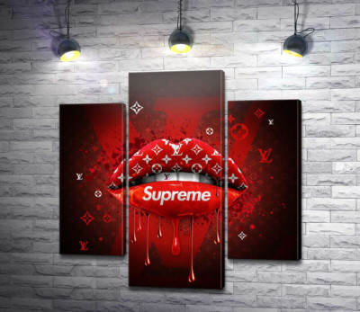 Модульная картина "Ярко-красные гламурные губы Supreme"