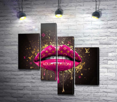 Модульная картина "Ярко-розовые гламурные губы Louis Vuitton"