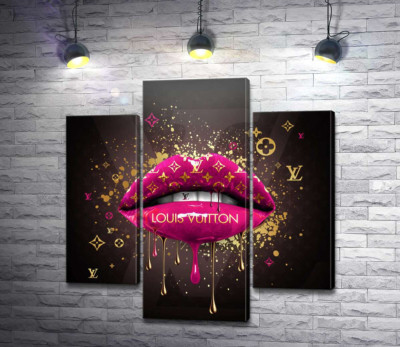 Модульная картина "Ярко-розовые гламурные губы Louis Vuitton"