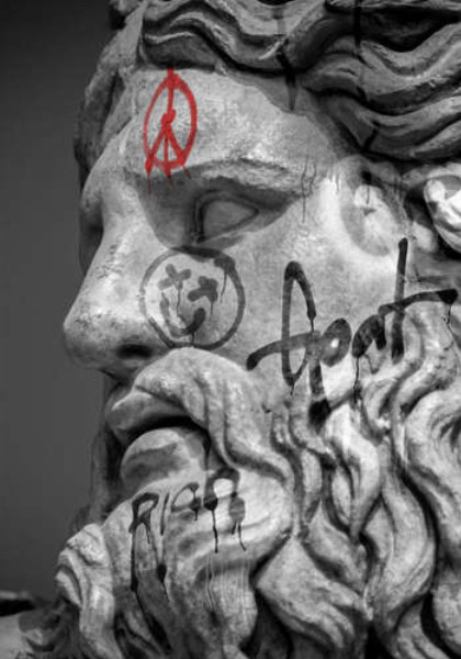 Голова статуи Зевса с граффити
