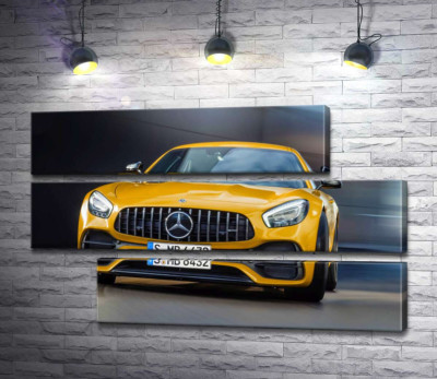 Модульная картина "Золотой автомобиль Mercedes-Benz AMG GT S 2018"