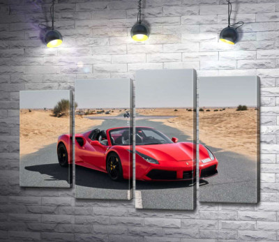 Червоний автомобіль Ferrari 488 Spider на пустельній дорозі