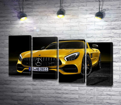 Модульная картина "Кабриолет Mercedes AMG GT S Roadster сияет золотом"