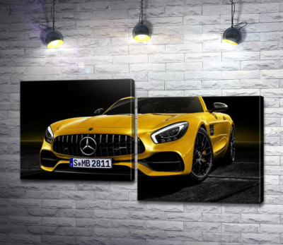 Модульная картина "Кабриолет Mercedes AMG GT S Roadster сияет золотом"