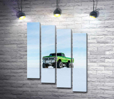 Модульна картина "Зелений пікап Ford F-Series Monster Truck посеред снігу"