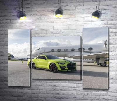 Модульна картина "Автомобіль Ford Mustang GT500 Shelby біля літака"