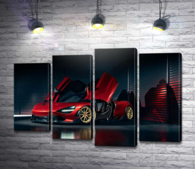 Модульна картина "Футуристичний червоний автомобіль McLaren 720S"