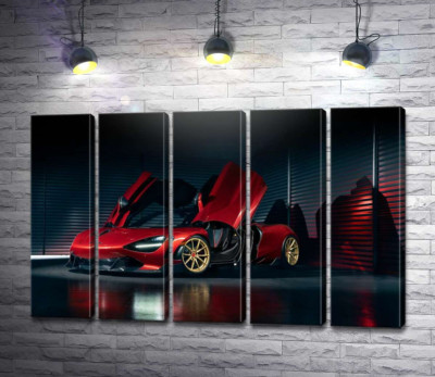 Модульная картина "Футуристический красный автомобиль McLaren 720S"