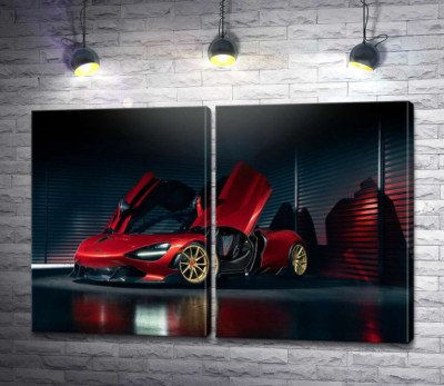Модульна картина "Футуристичний червоний автомобіль McLaren 720S"