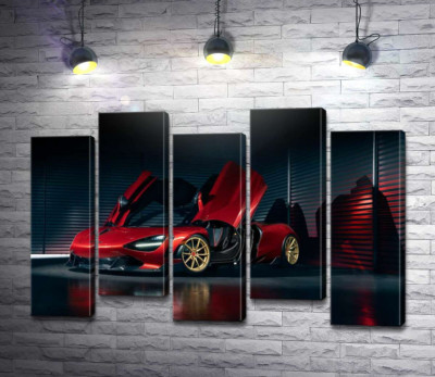 Модульная картина "Футуристический красный автомобиль McLaren 720S"