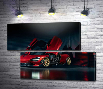 Модульная картина "Футуристический красный автомобиль McLaren 720S"