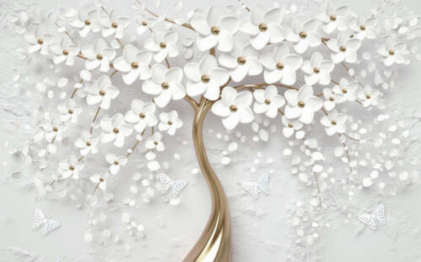 Белоснежные цветы золотой сакуры